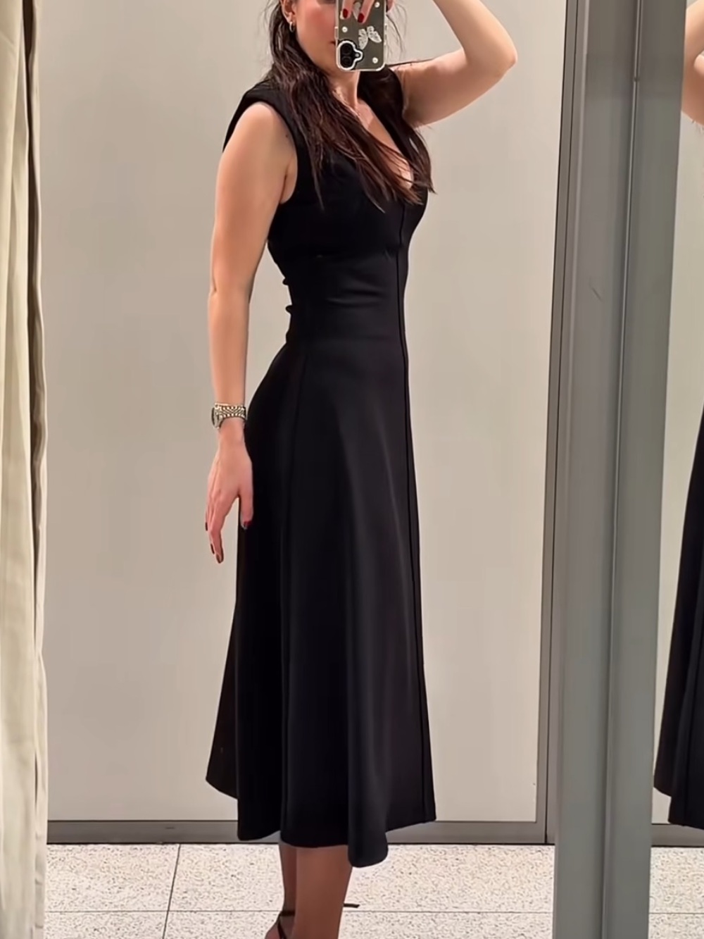 NWT Zara‎ Black Sleeveless A-Line Midi Dress Minimalist Elegant Size Large - Picture 2 of 16